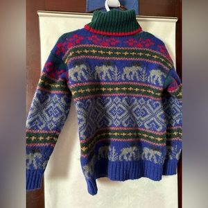 Vtg Eddie Bauer S Sweater Wool 1992 Moose Fair Isle Nordic Turtleneck EUC